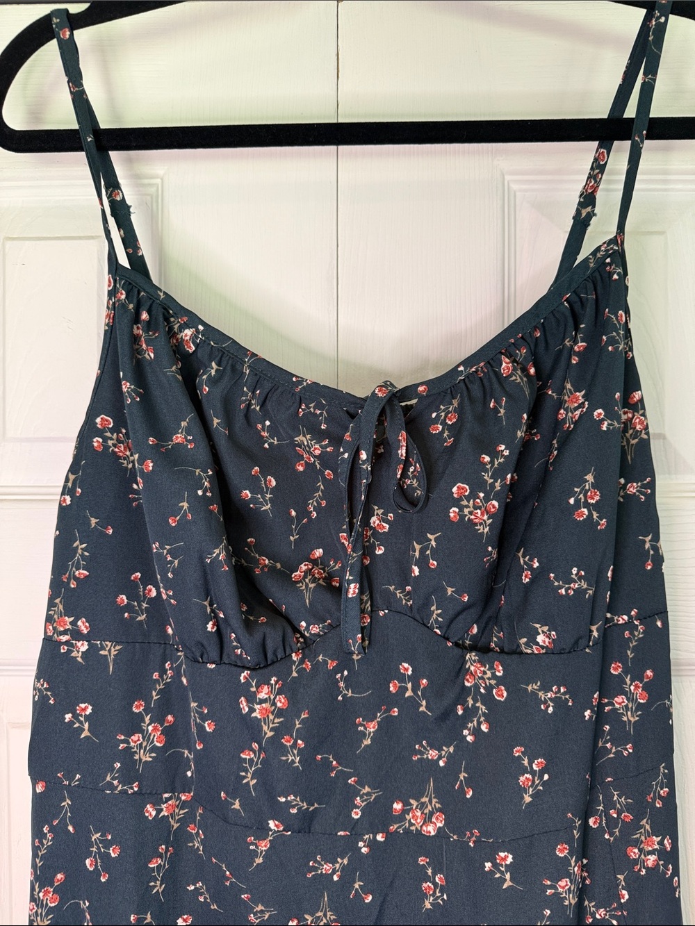 Floral Slip Midi Dress in Dark Green with Pink Flowers - Picture 2 of 3